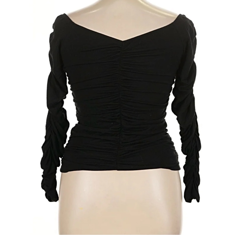 Reformation Black Ruched Puff-Sleeve Long Sleeve Top